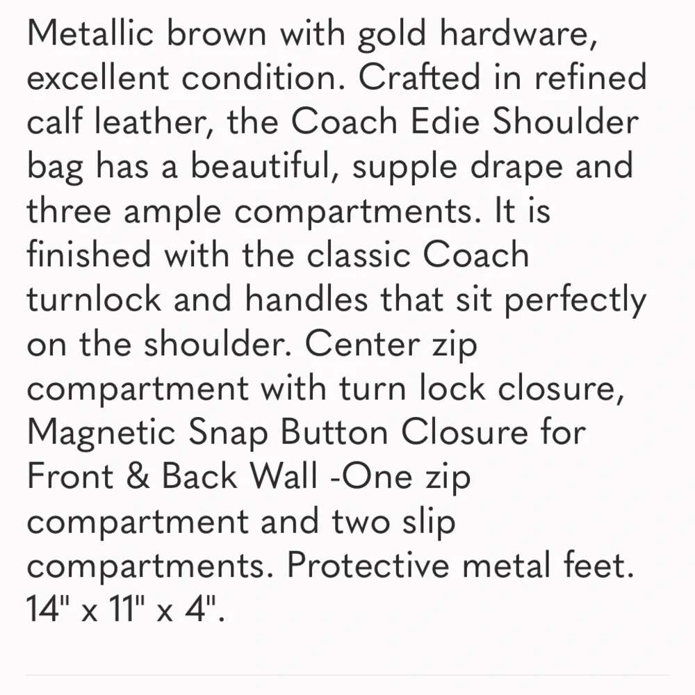 Coach Edie Dark Brown Leather Shoulder Bag with turn lock closure - Picture 7 of 7